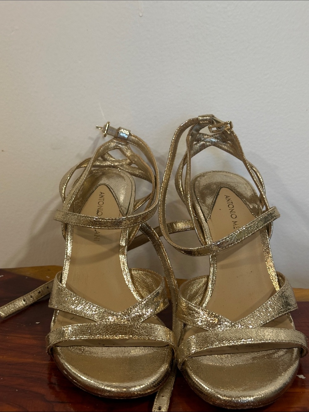 ANTONIO MELANI Metallic Gold Strappy Heeled Sandals